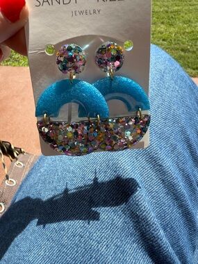 Sandy&Rizzo Jewelry Blue Glitter Statement Drop Resin Earrings